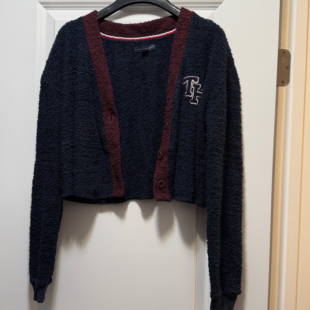 Tommy Hilfiger x urban outfitters plush cardigan in navy and burgundy small - Picture 4 of 5